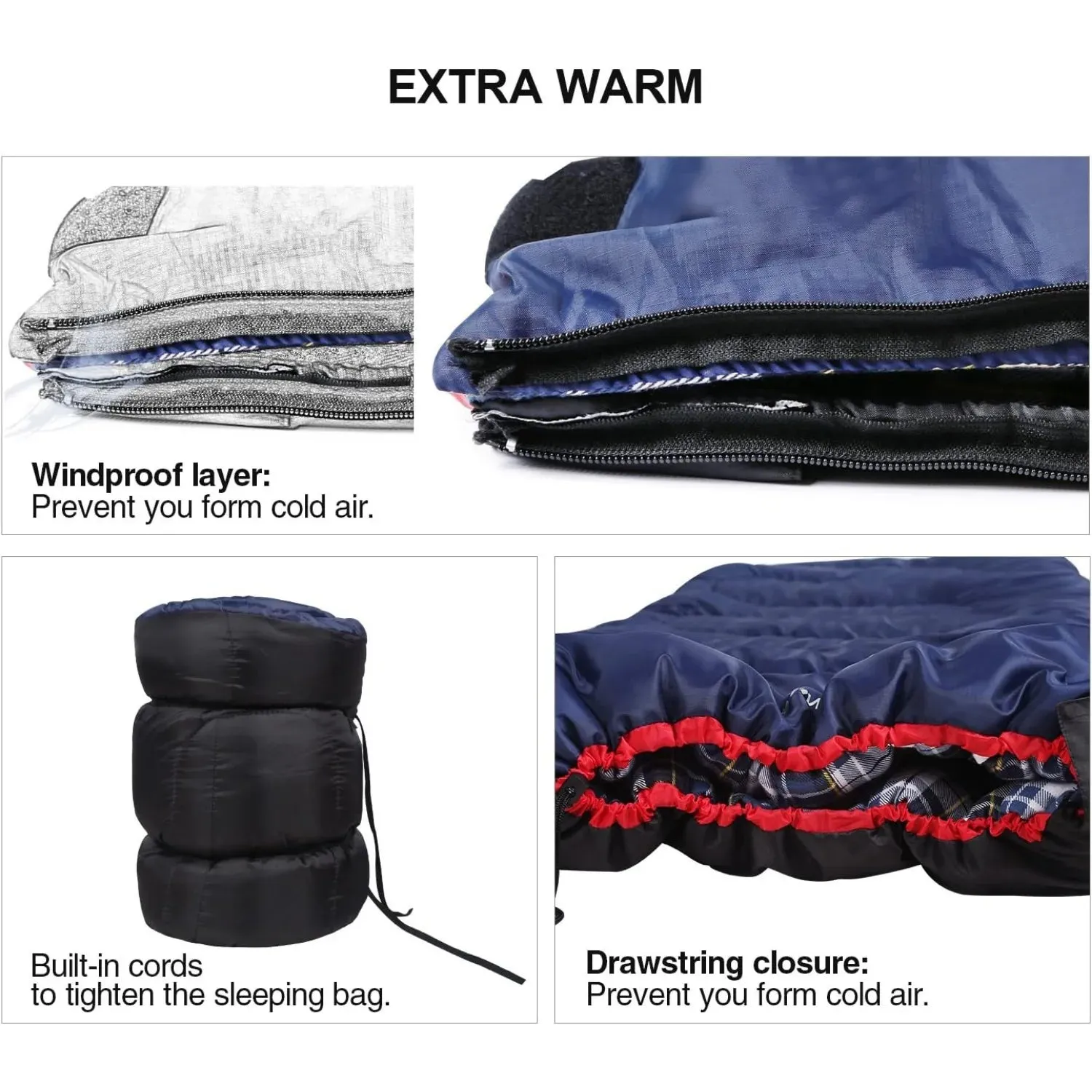 REDCAMP Cotton Flannel Sleeping Bag for Camping Backpacking, Adults Cold Weather Envelope Sleeping Bags with 2/3/4lbs Filling