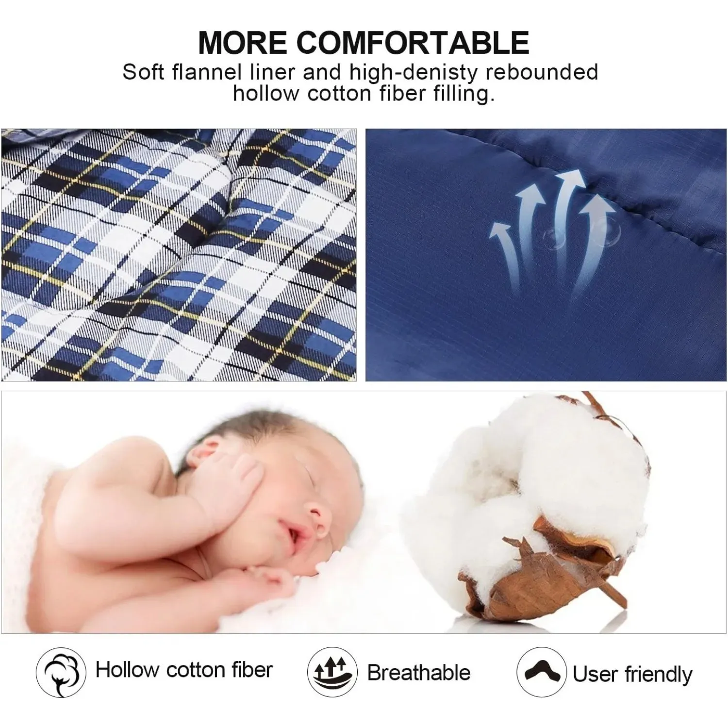 REDCAMP Cotton Flannel Sleeping Bag for Camping Backpacking, Adults Cold Weather Envelope Sleeping Bags with 2/3/4lbs Filling