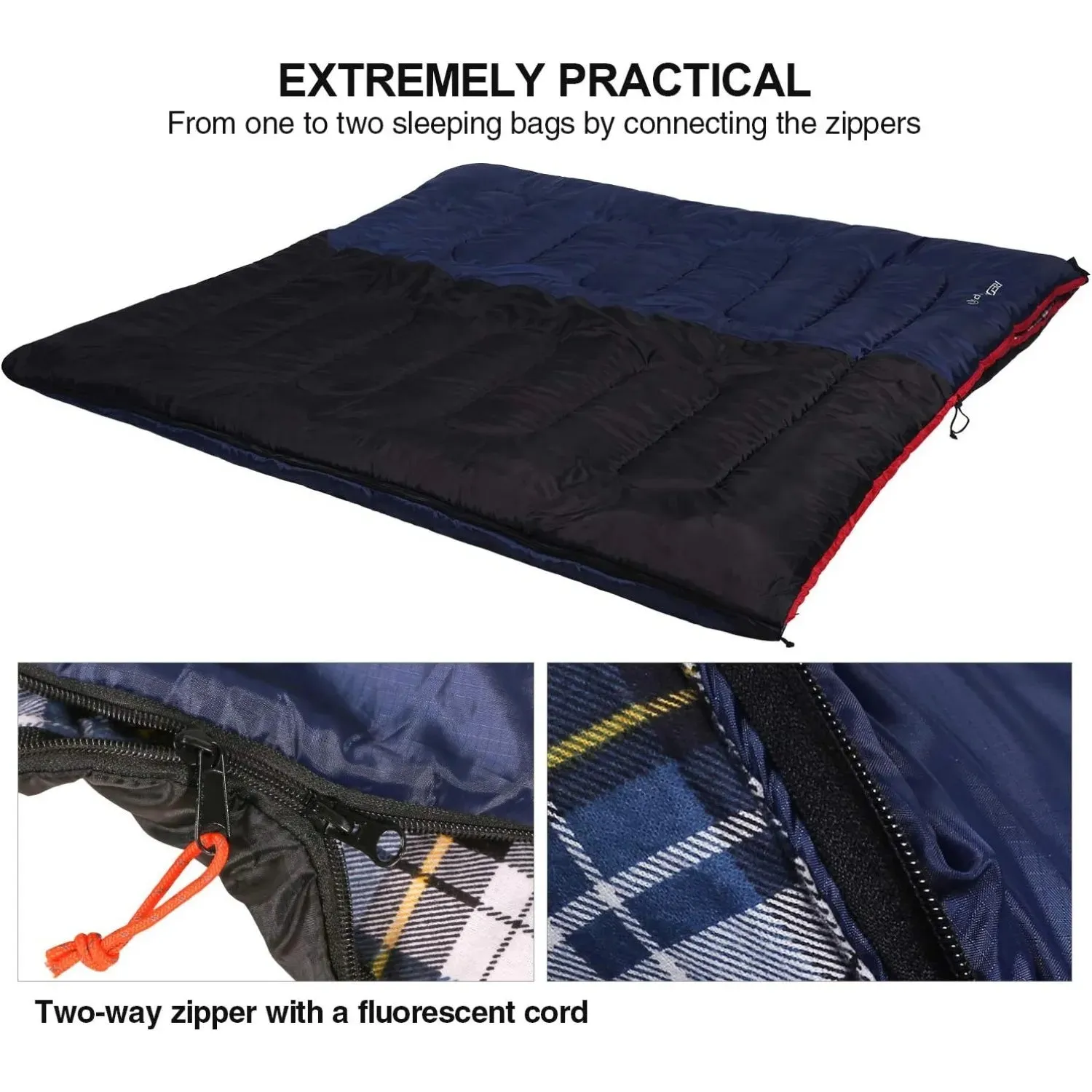 REDCAMP Cotton Flannel Sleeping Bag for Camping Backpacking, Adults Cold Weather Envelope Sleeping Bags with 2/3/4lbs Filling