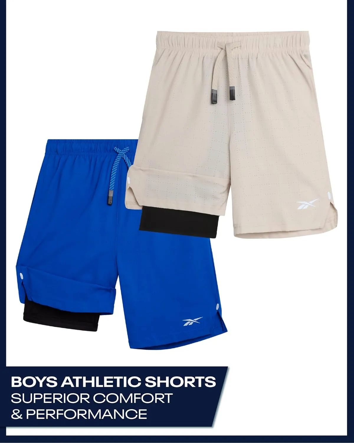 Reebok Boys Athletic Shorts 2 Pack  2-in-1 Boys Basketball Shorts with Compression Liner  Quick Dry Running Shorts