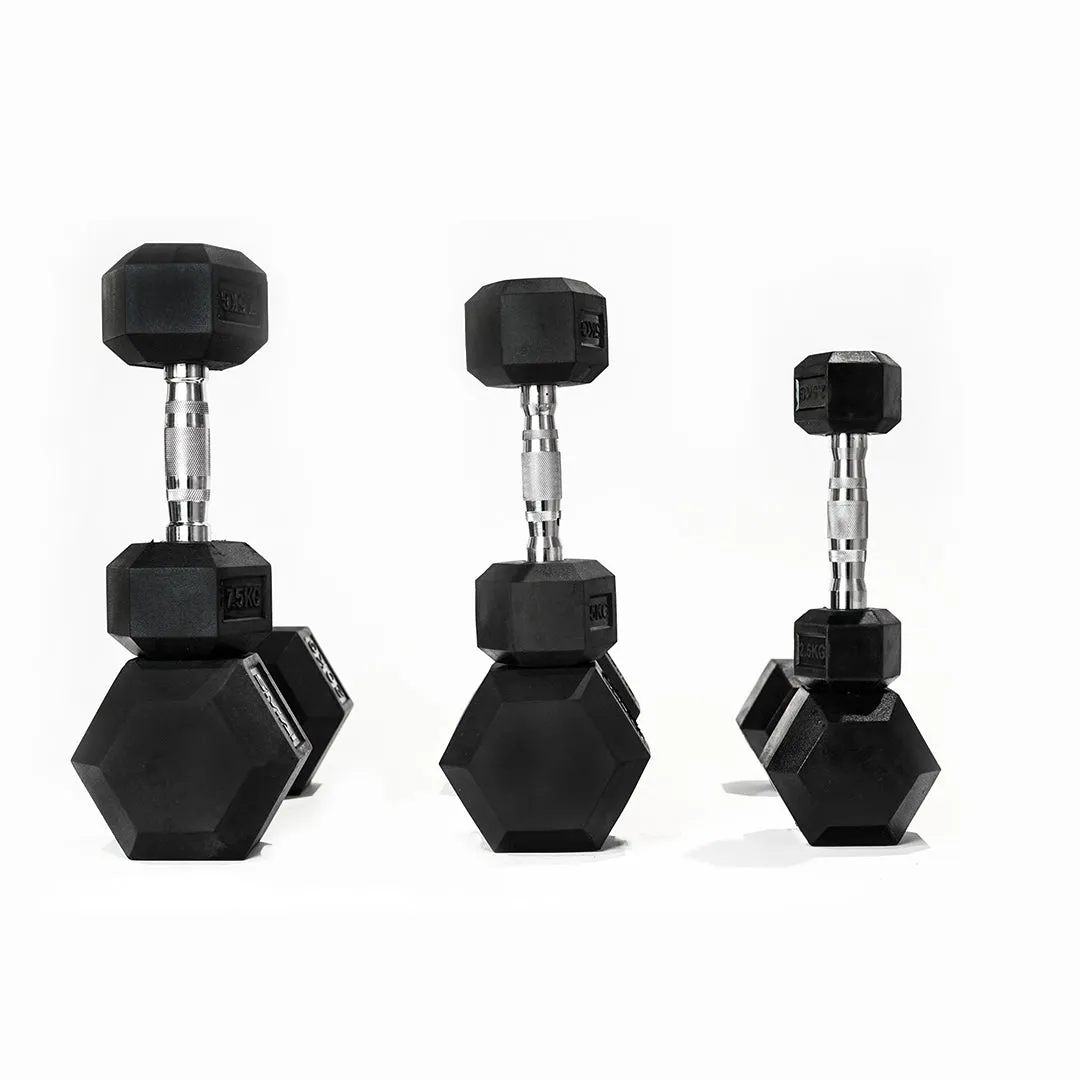 Rubber Hex Dumbbell | Sold In Pairs [1kg - 45kg]