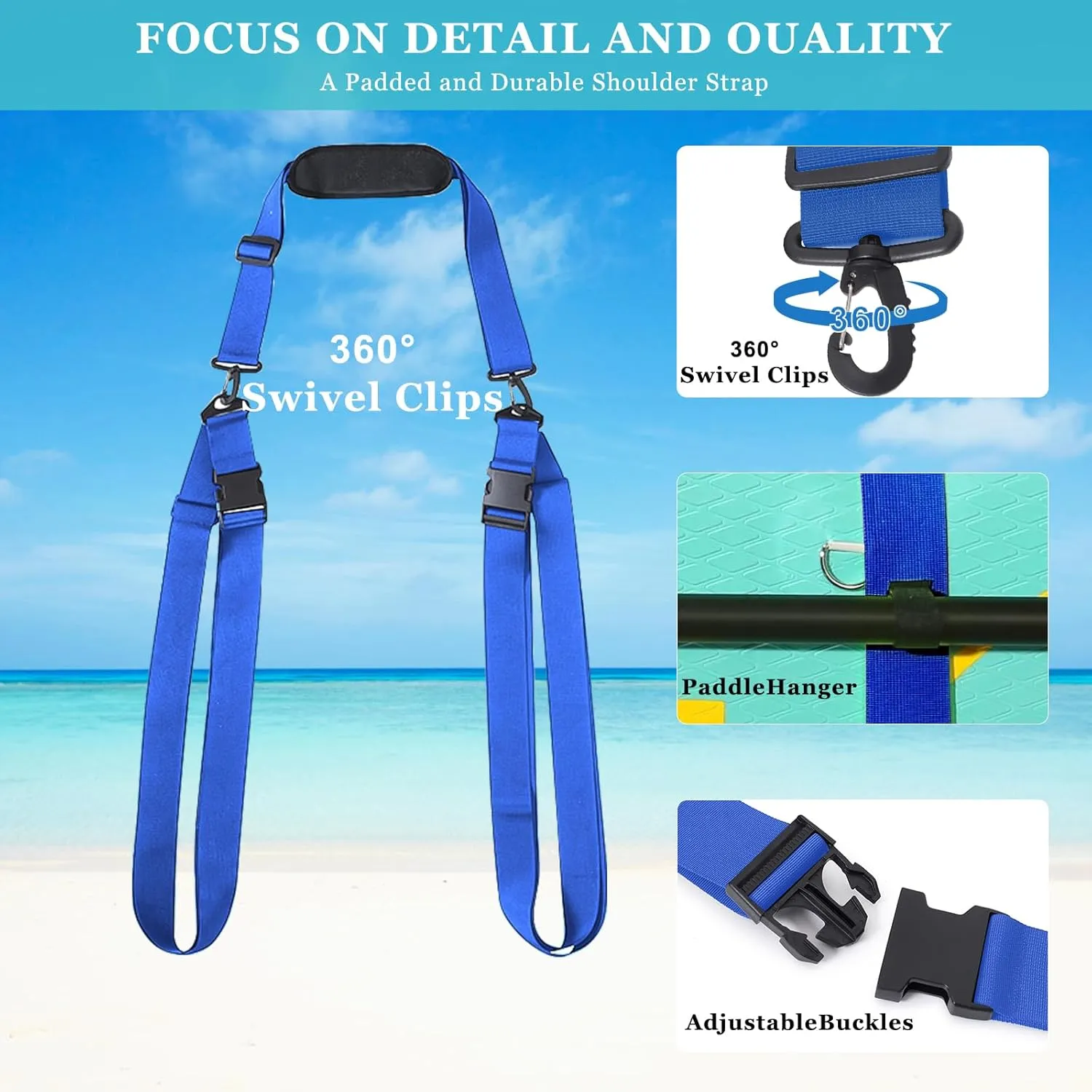 SUP Kayak Carry Strap Adjustable Shoulder Strap with 2 Kayak Storage Hooks