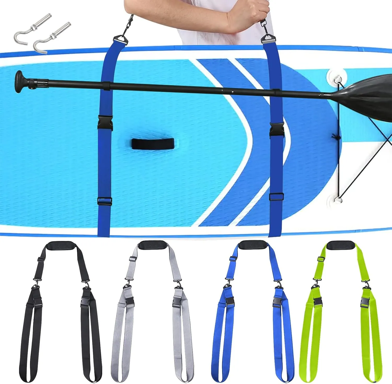 SUP Kayak Carry Strap Adjustable Shoulder Strap with 2 Kayak Storage Hooks