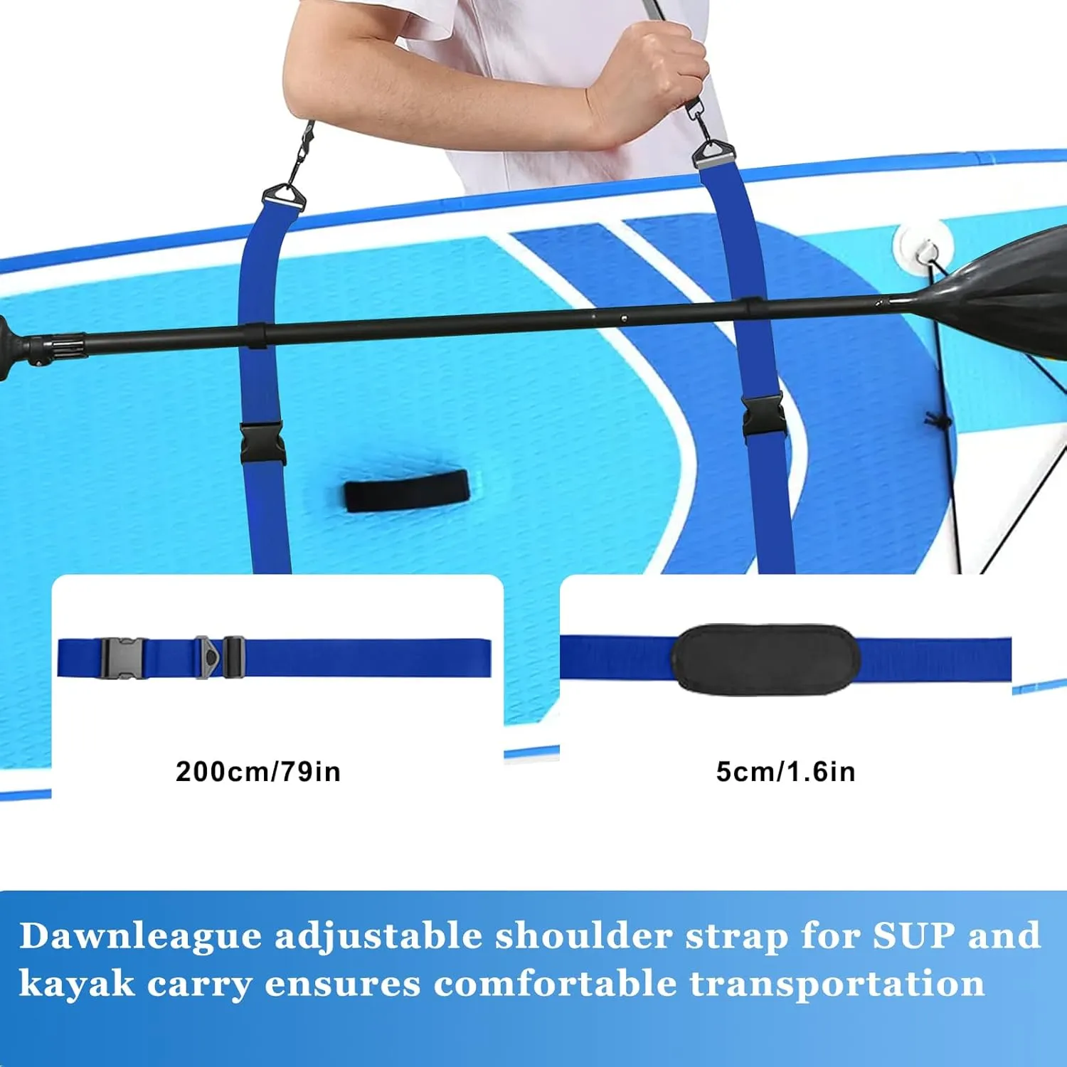 SUP Kayak Carry Strap Adjustable Shoulder Strap with 2 Kayak Storage Hooks