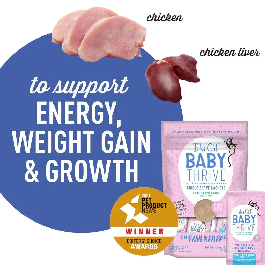 Tiki Cat Baby Thrive Chicken & Chicken Liver Recipe Supplement for Kittens, (0.28 oz x 20 pouches)