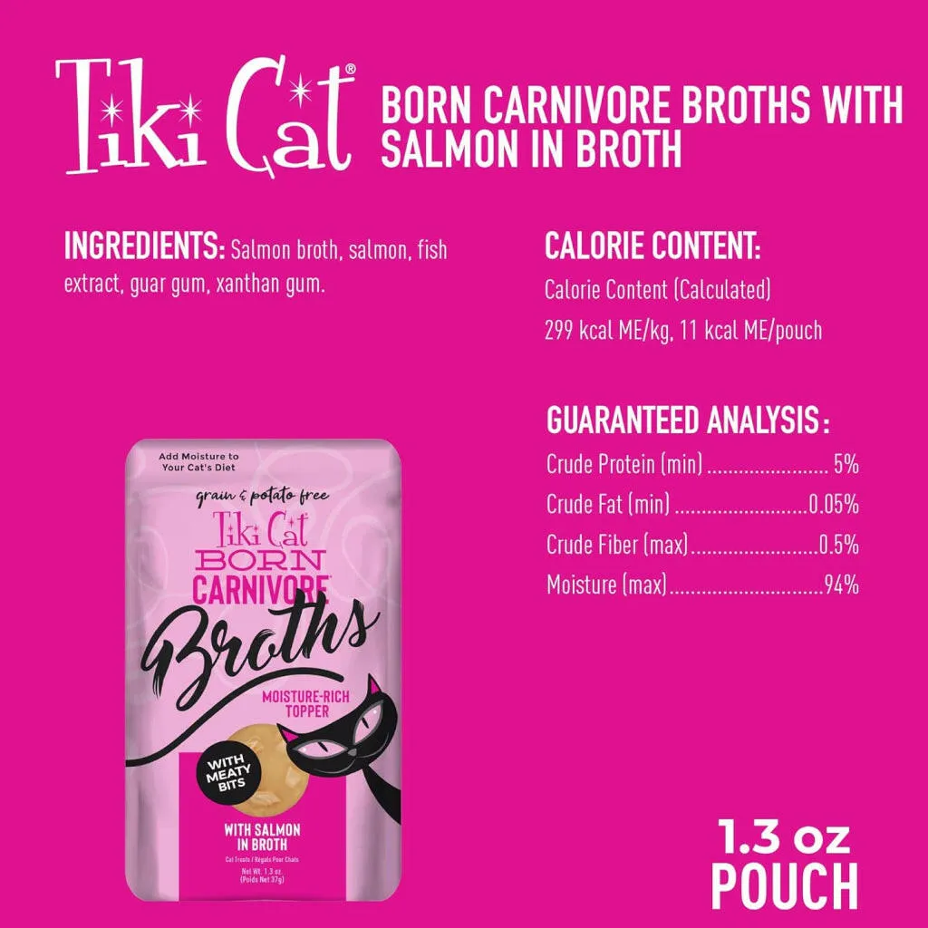 Tiki Cat Born Carnivore Broths Salmon in Broth Wet Cat Food (1.3 oz x 12 pouches)