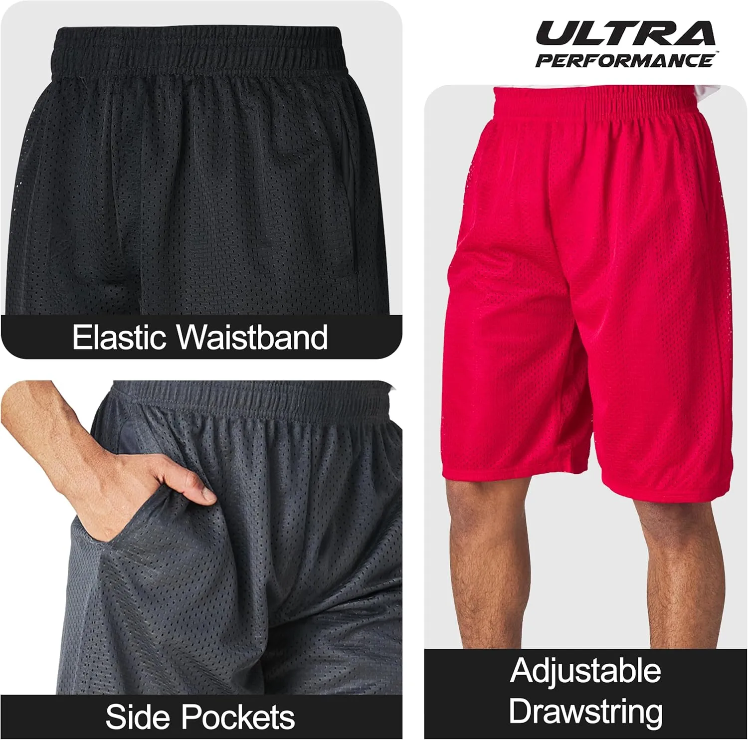Ultra Performance Men's Athletic Mesh Short's 3 Pack Mens Basketball Shorts Gym Workout & Sport Short with Pockets for Men