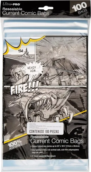 Ultra Pro Resealable Current Size Comic Bags 2-Mil Polypropylene 6-7/8 X 10 Inches (100-Count)