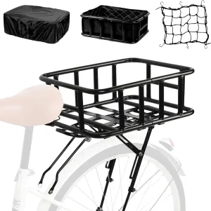 Universal Rear Bike Rack with Basket - Bicycle Cargo Rack with Cargo Net and Linner, Cycling Pannier Rack, Adjustable Bike Touring Luggage Racks