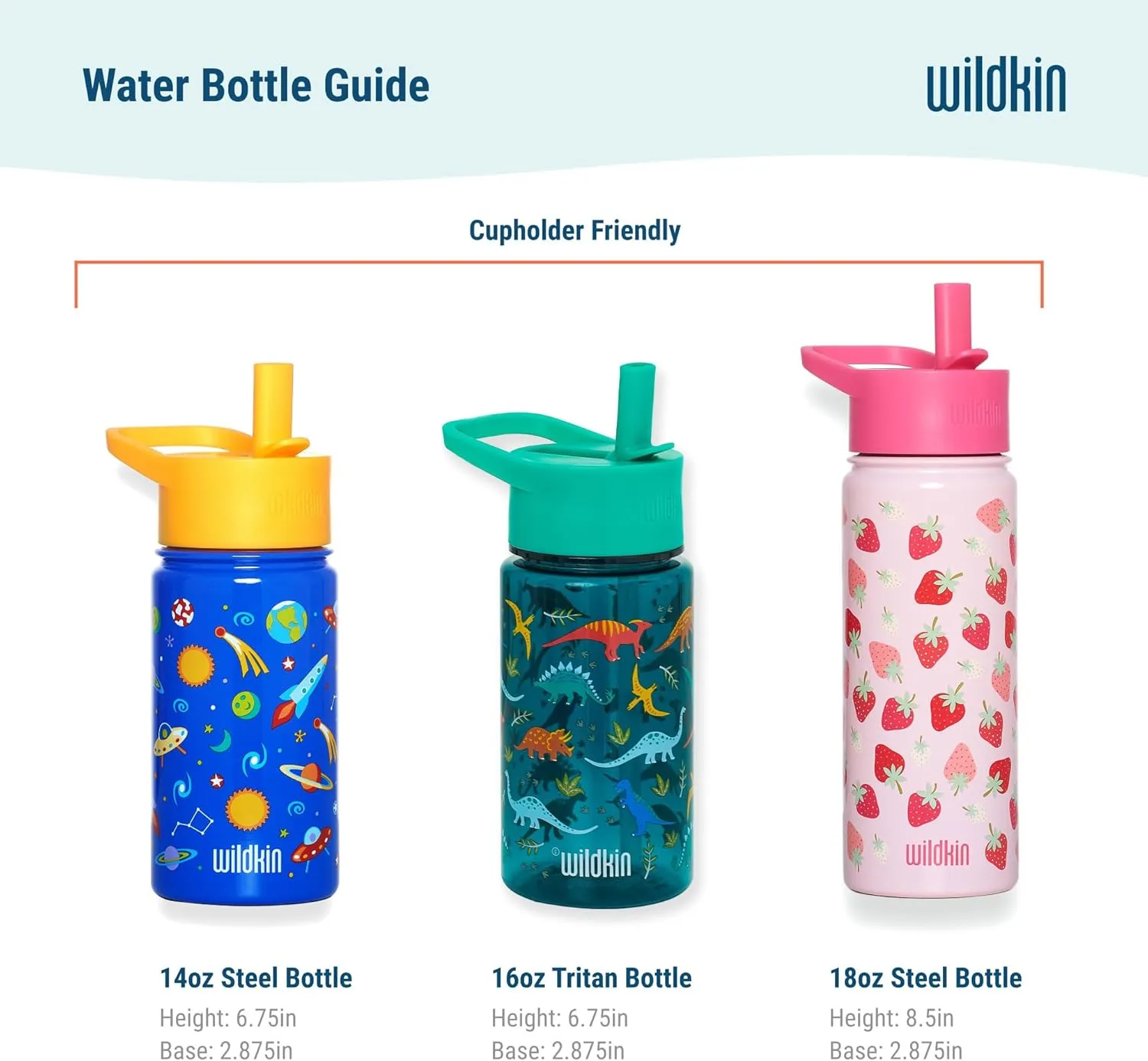 Wildkin Kids 14oz Stainless Steel Water Bottle  BPA-Free, Leakproof, Insulated, Easy-Clean - Darling Dinosaurs