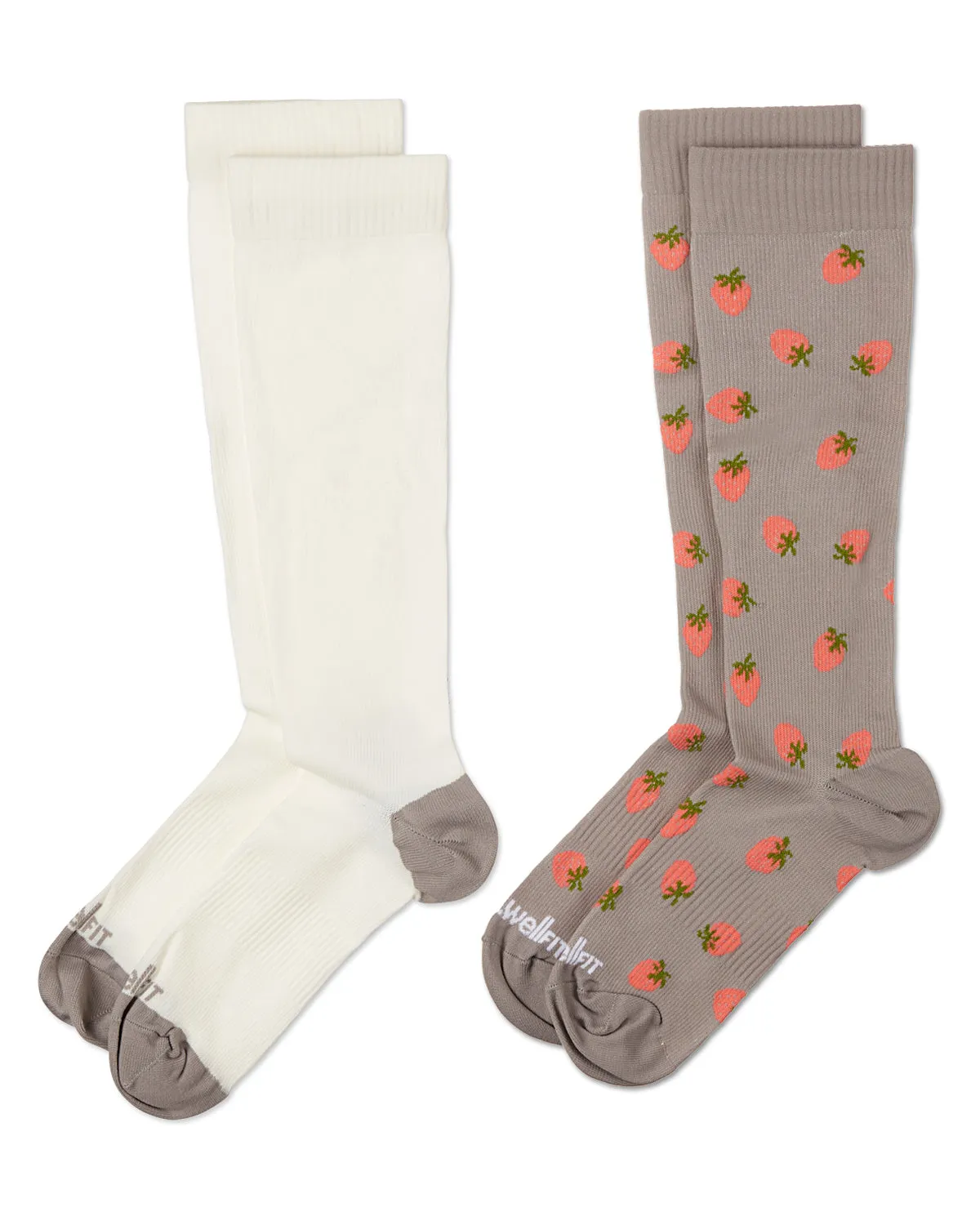 Women's 2 Pair Pack Strawberries/Tipped Solid Compression Socks