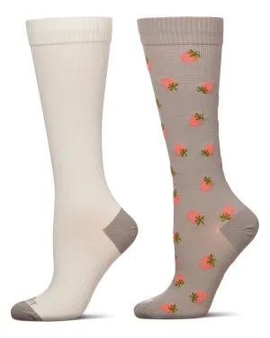 Women's 2 Pair Pack Strawberries/Tipped Solid Compression Socks