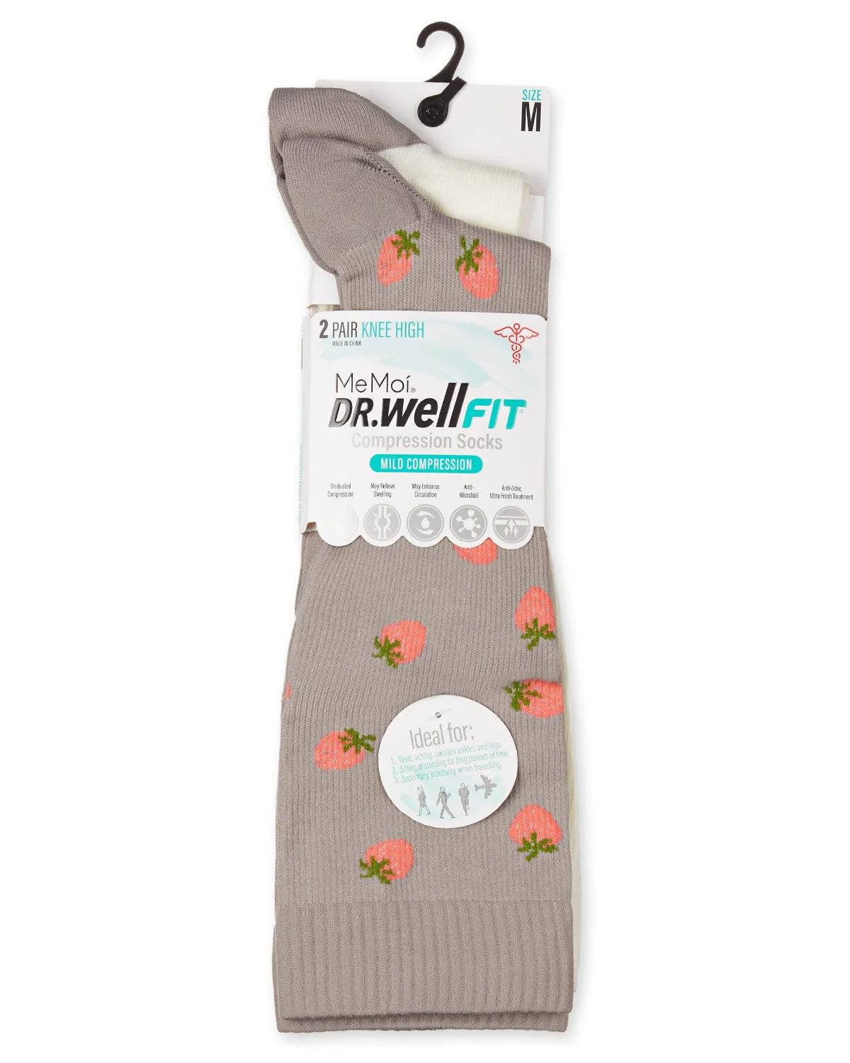 Women's 2 Pair Pack Strawberries/Tipped Solid Compression Socks